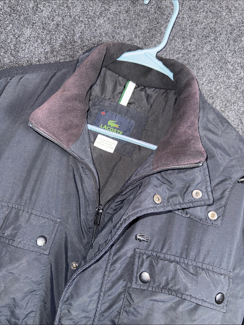 Lacoste Mens Black Nylon Field Jacket Fleece Lined Collar Utility Coat Size 50
